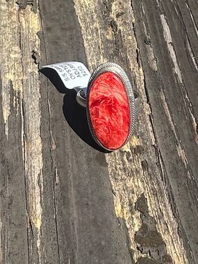 Navajo Antionette Martinez Spiny Oyster & Sterling Silver Ring